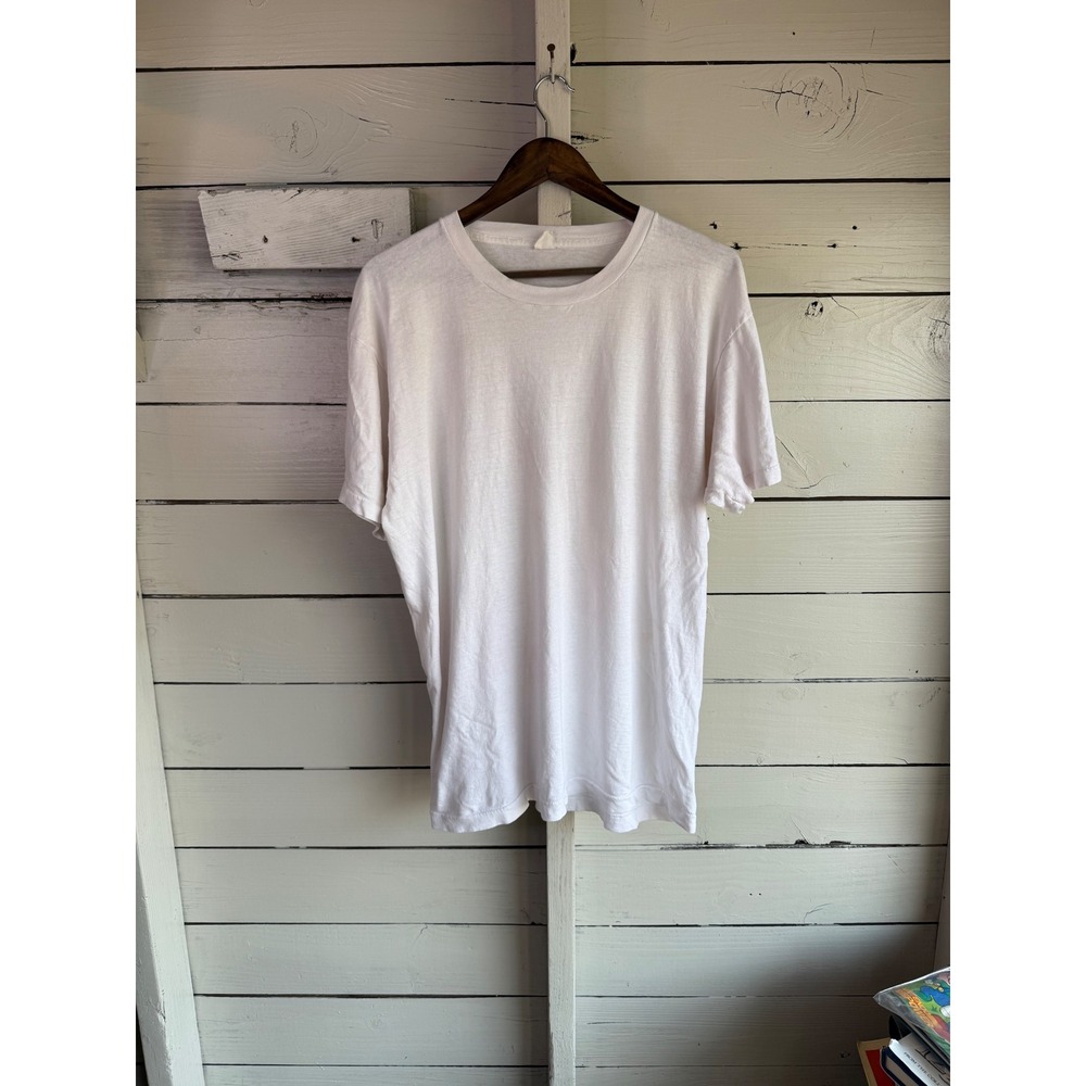 Vintage White Blank T-Shirt Mens Large Crewneck Short Sleeve Soft Cotton Tee